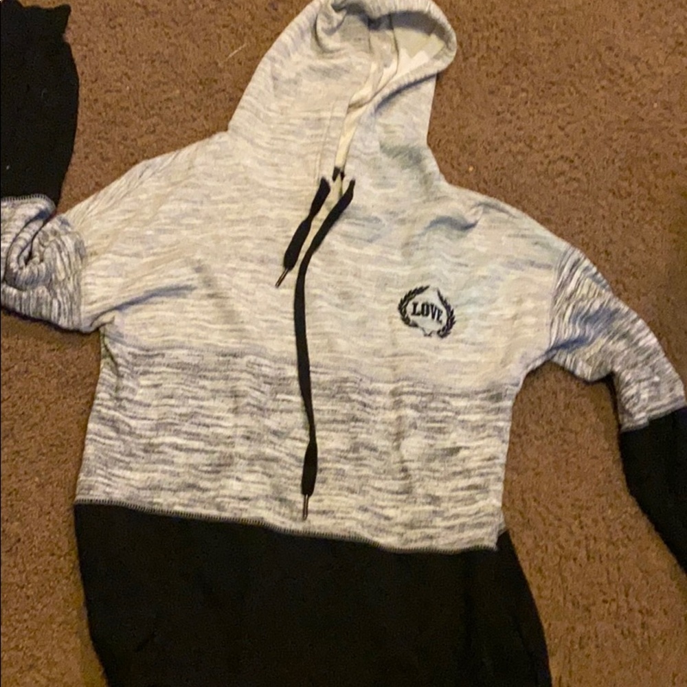 Grey and black hoodie sweater